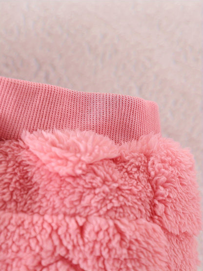 3pcs Girls' Baby Fashion Casual Jacquard Heart Plush Hooded Vest and Heart Embroidered Plush Pullover Top and Jacquard Heart Plush Drawstring Pants for Autumn/Winter, Perfect for Outdoor