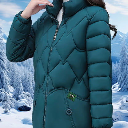 Women'S Elegant Winter Coat - Thick Warm Long Sleeve Jacket with Full-Zip Front, H-Line Silhouette, Non-Stretch Fabric for Cold Weather, Office, Party, Everyday - Asian-inspired Outerwear, Winter Coats, Office Wear, Stylish O