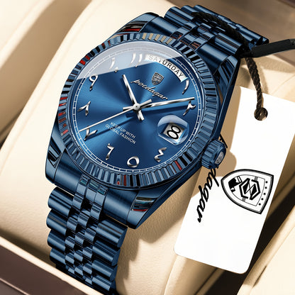 Men's Retro Quartz Watch with Stainless Steel Strap & Calendar