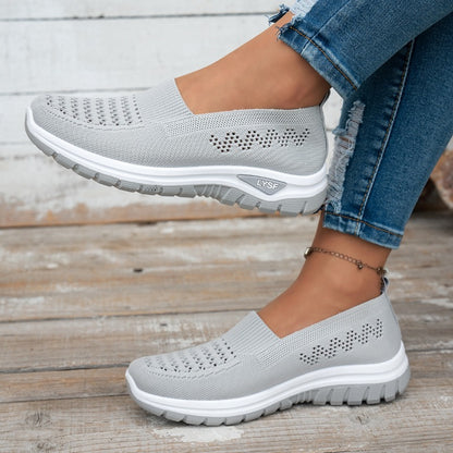 Women's Breathable White Slip-On Mesh Sneakers for Walking