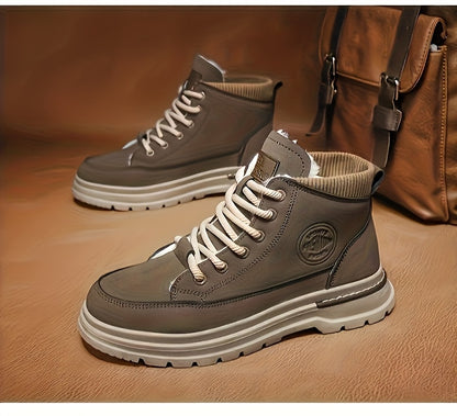 Men's Snow Boots with Lining, Thickened Outdoor Hiking Boots, Trendy Versatile Work Boots, British Short Boots