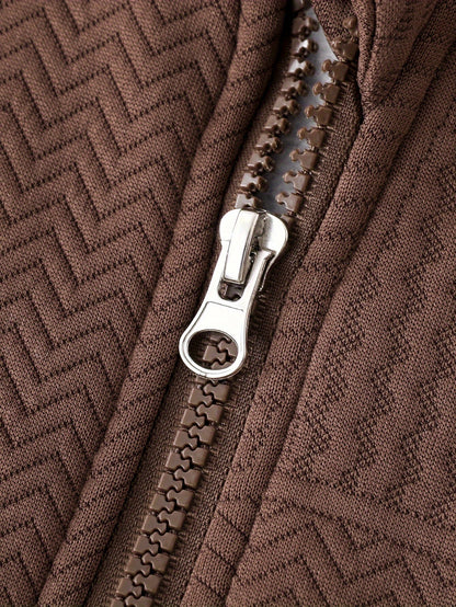 2pcs set of casual and fashionable fleece thickened Jacquard zipper pocket shoulder-length hooded sweatshirt and fleece Jacquard sports jogging pants suit, children's autumn and winter comfortable and versatile clothing, can