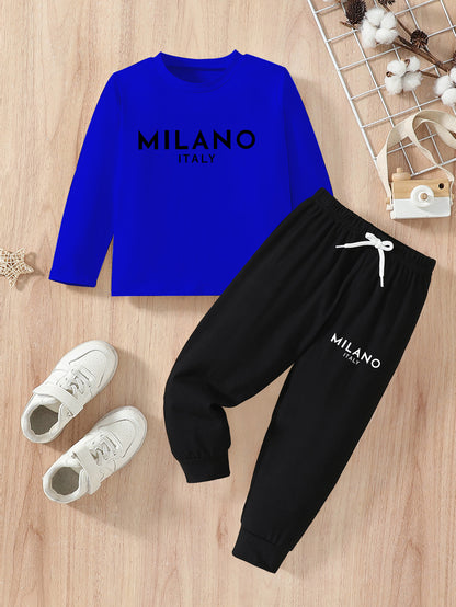 Boys' Autumn Winter Cotton Long Sleeve T-Shirt and Pants Set