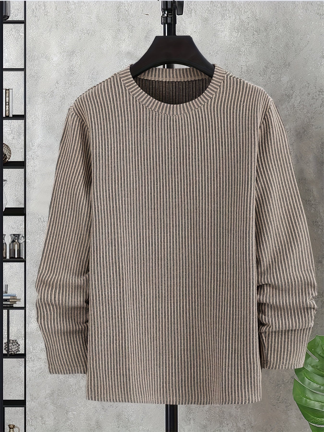 Men's Casual Knit Sweater - Spring/Fall Ribbed Crew Neck Top