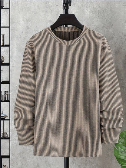 Men's Casual Knit Sweater - Spring/Fall Ribbed Crew Neck Top