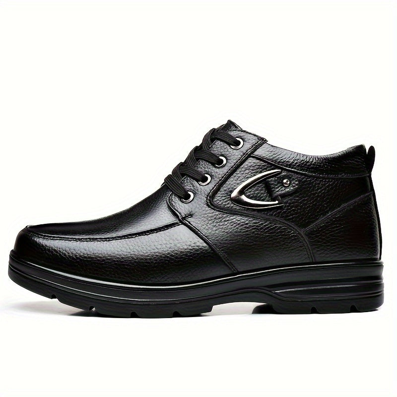 Men's Genuine Leather Winter Snow Boots - Short Ankle Boots with Rubber Sole, Lace-Up Cold-Weather Footwear for Ice & Snow, Heavy-Duty Traction (Wide Fit Available) - Ideal for Skiing, & Outdoor Activities (No