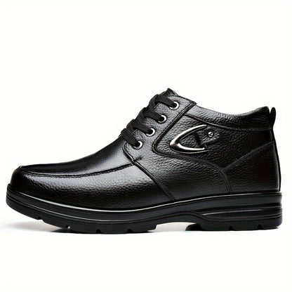 Men's Genuine Leather Winter Snow Boots - Short Ankle Boots with Rubber Sole, Lace-Up Cold-Weather Footwear for Ice & Snow, Heavy-Duty Traction (Wide Fit Available) - Ideal for Skiing, & Outdoor Activities (No