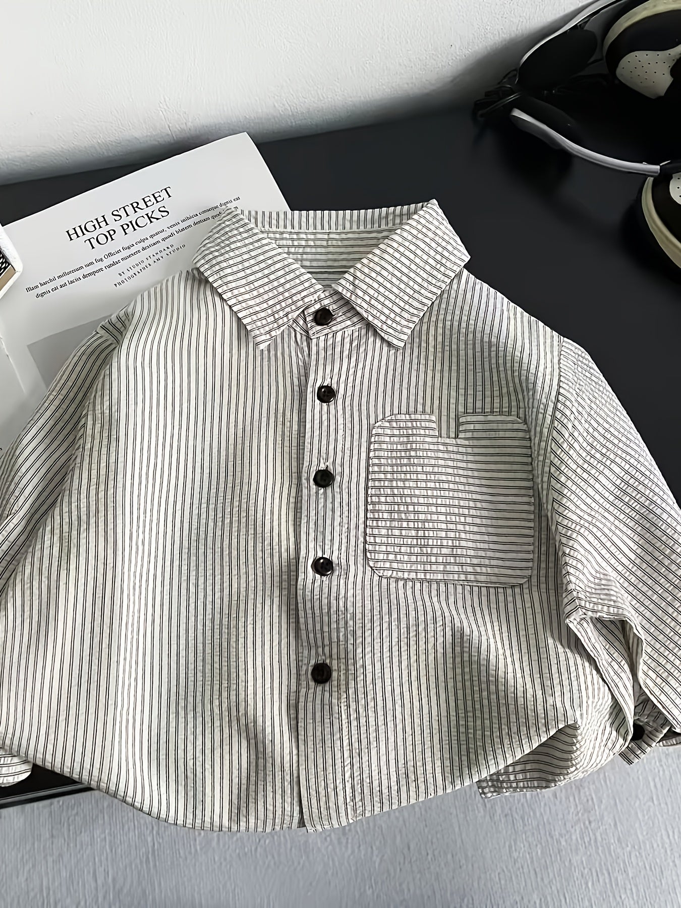 Boys' Casual Striped Long-Sleeve Shirt and Jeans Set