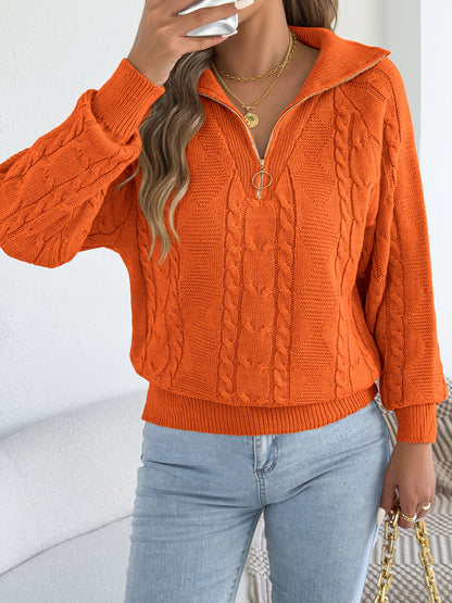 Women's Fall Winter Pullover Sweater with Zipper Lapel