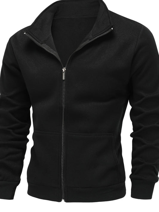 Men'S Red Fleece Zip-Up Hoodie - Cozy Fall & Winter Casual Jacket with Front Pockets, Long Sleeves, and Drawstring Hood, Hooded Sweatshirt, Autumn Outerwear, Durable Fabric