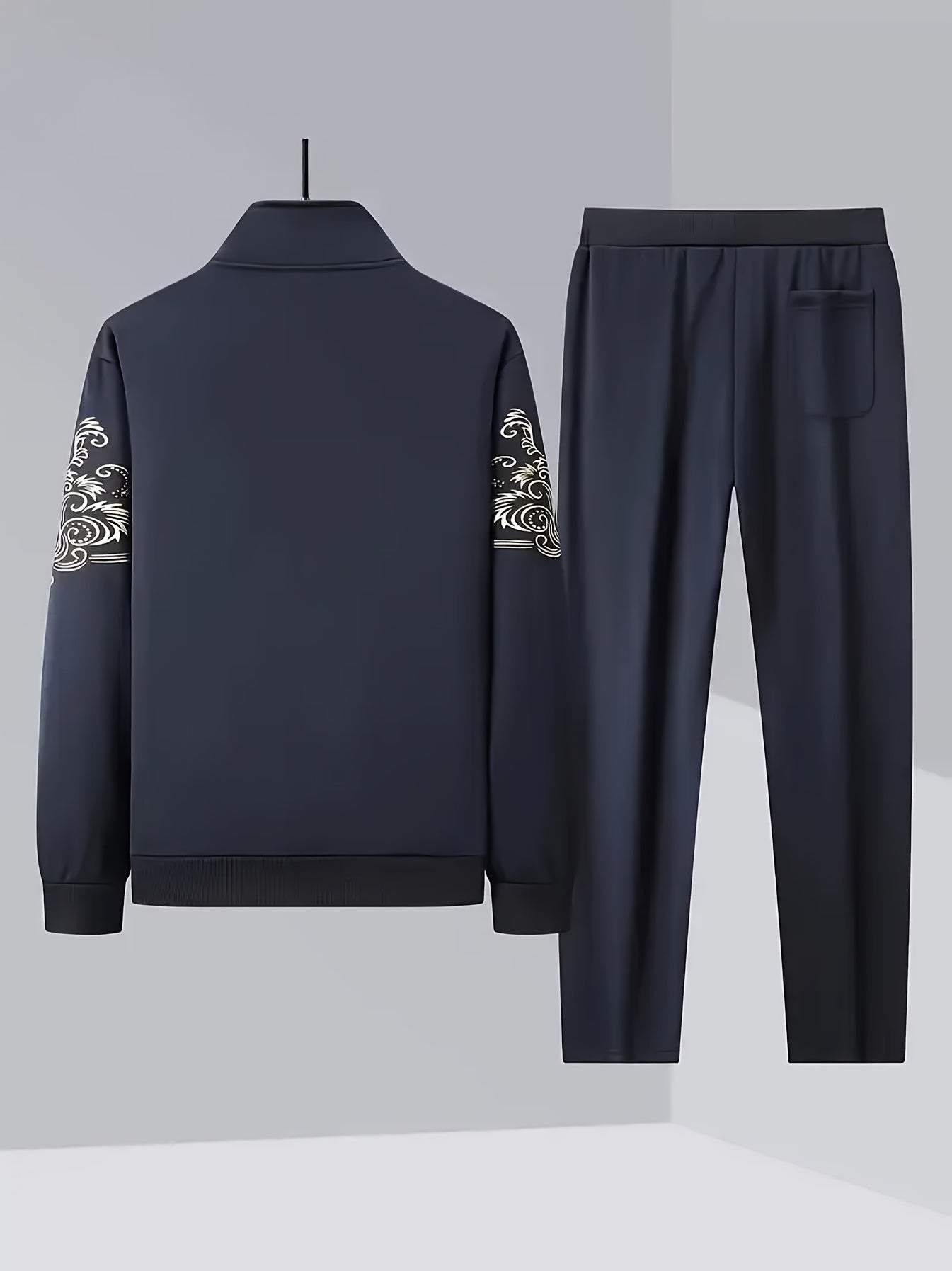 New Spring and Autumn Men's Sports Casual Suit, Trendy Fashion Stand-up Collar Long Sleeve Jacket Two-piece Set