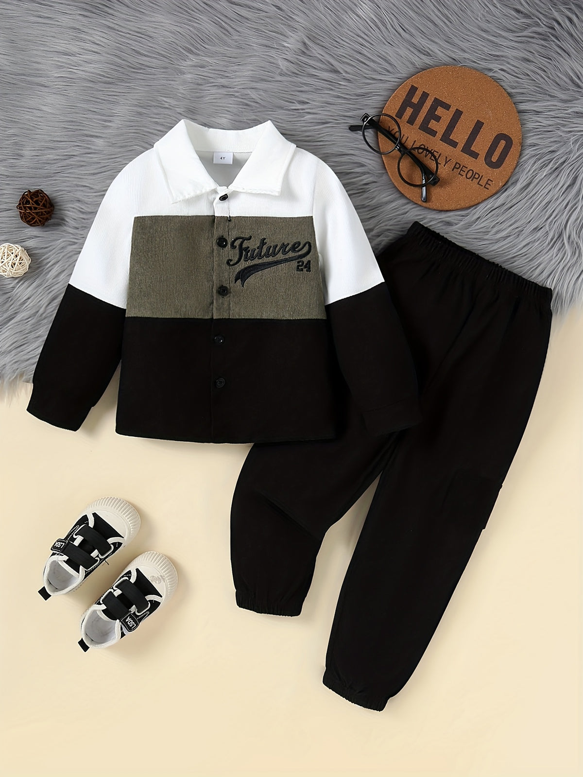 Boys' Fall-Winter Corduroy Bomber Jacket & Pants Set - ayq