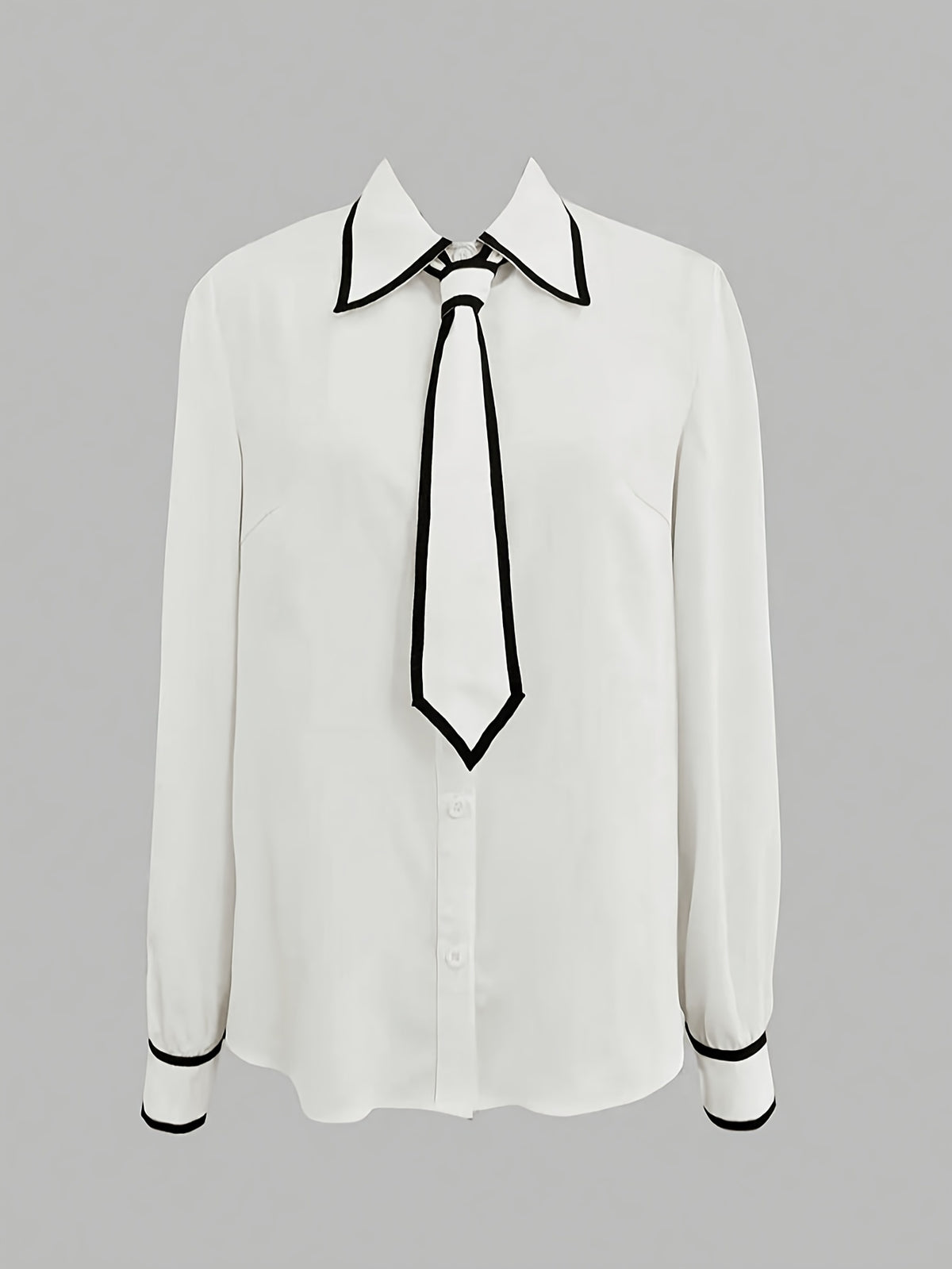 Women's Black & White Color-Block Knotted Long Sleeve Shirt - ayq