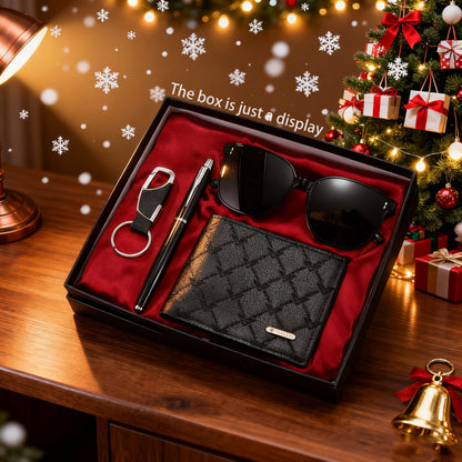 4pcs Men'S Business Style Fashionable Wallet, Signature Pen, Glasses, Keychain - a Romantic Gift for Boyfriend/Family, Suitable for Christmas Gifts, Valentine'S Day, Gifts for Men/Fathers.