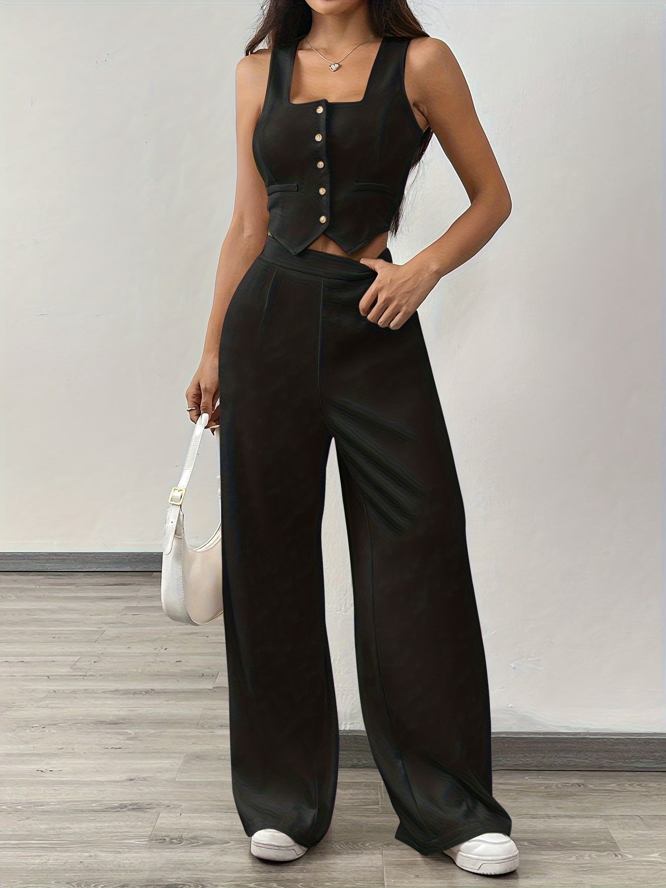 2026 Spring/Summer Casual Fashion Women'S Two-Piece Set Featuring a Vest Top And Fitted Straight-Leg Pants That Enhance The Leg Shape