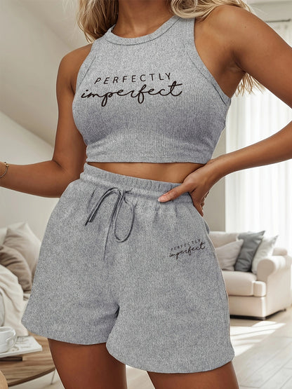 Women's Casual Vest and Shorts Set with Drawstring and Pockets