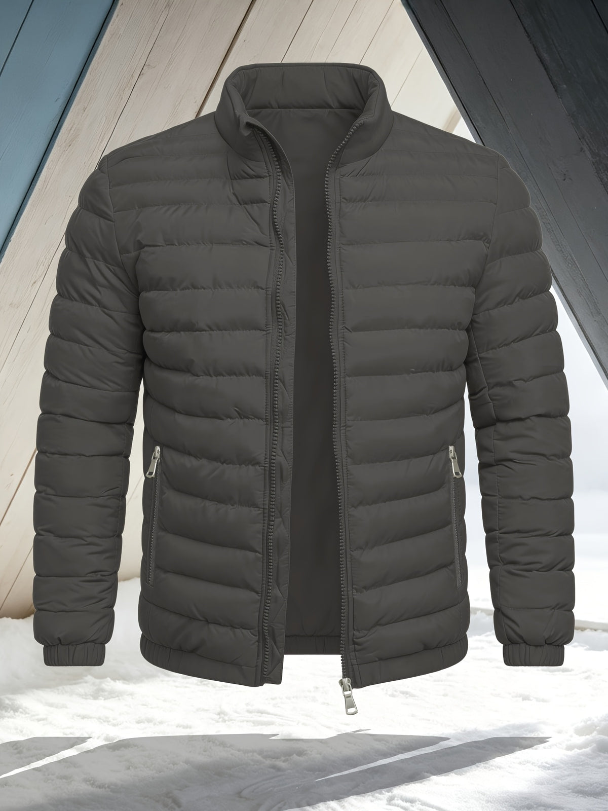 Men's Slim Fit Winter Jacket with Stand Collar, Zip Front
