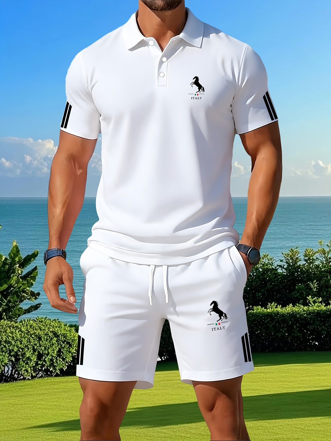 Men's Summer Casual Shirt and Shorts Set with Printed Design