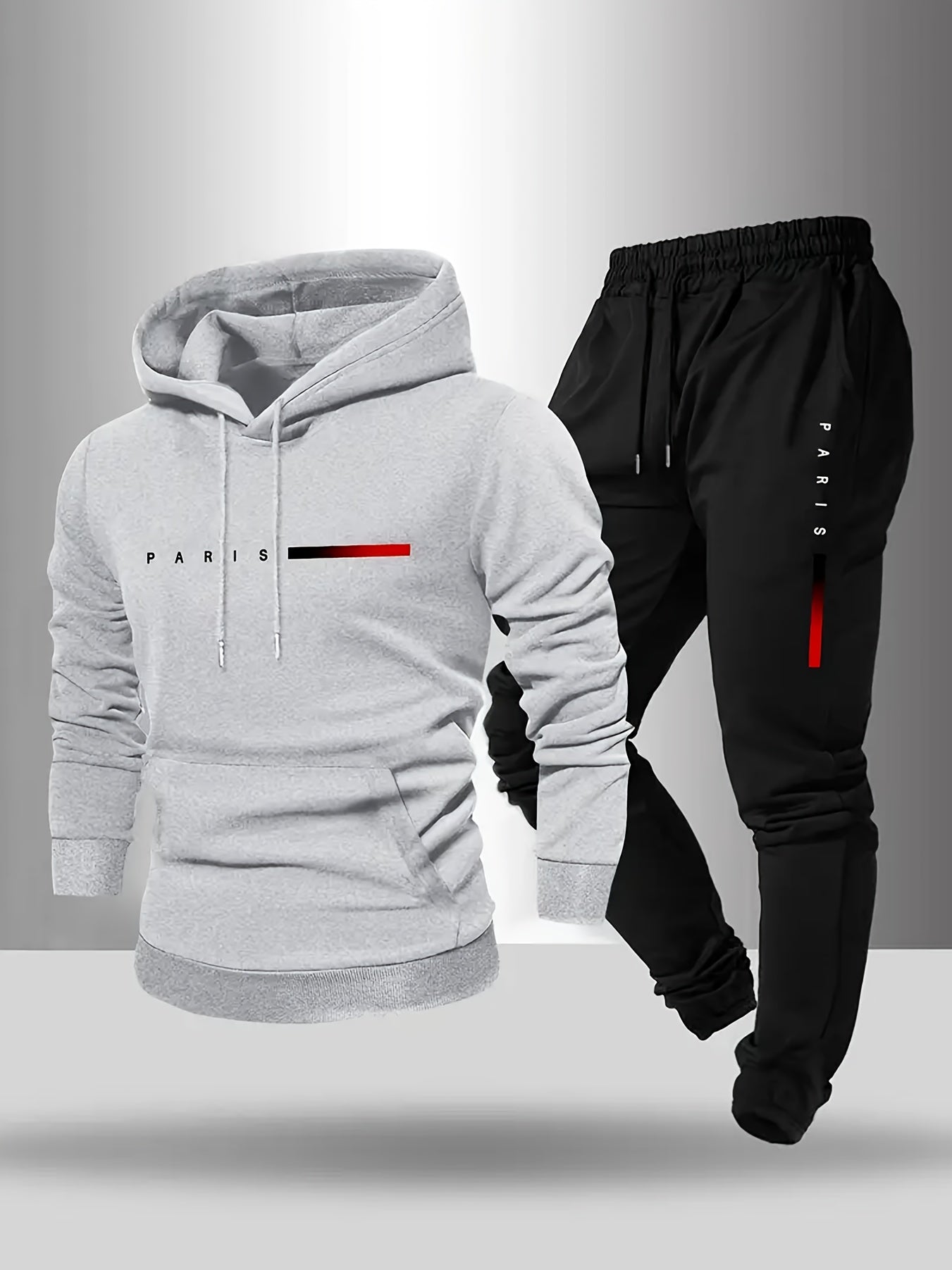 Halloween Men'S Hoodie with PARIS Lettering And Drawstring Sweatpants Set, a Must-Have Outfit for Autumn And Winter, Perfect for Everyday Outdoor Wear