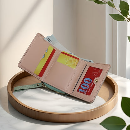Fashion Rhombus Heart Pattern Tri-Fold Multi-Card Slot Zippered Compartment Multi-Functional Portable Mini Women's Wallet