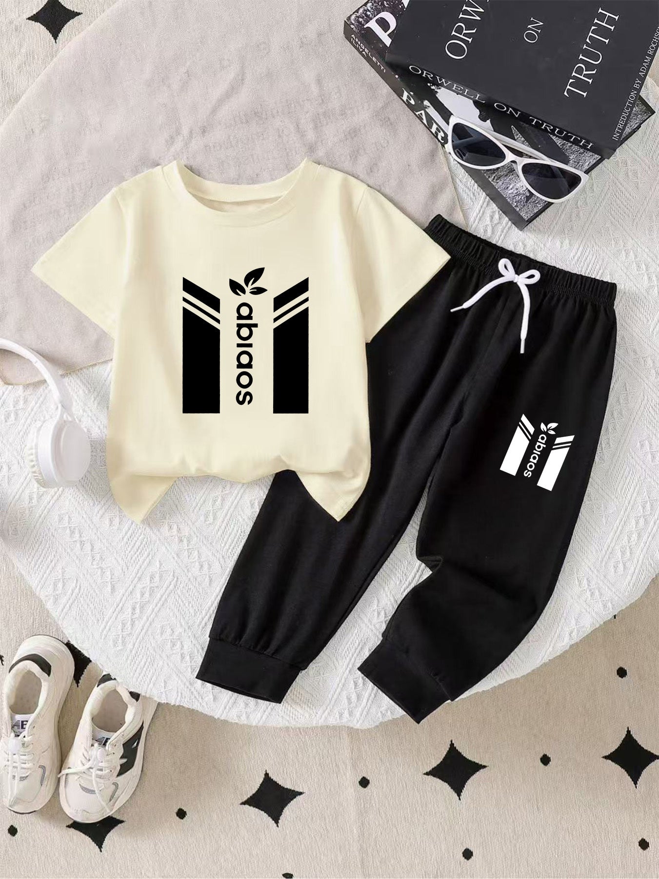 Boys' Casual Cotton Tee & Pants Set - Soft, Breathable, All-Season