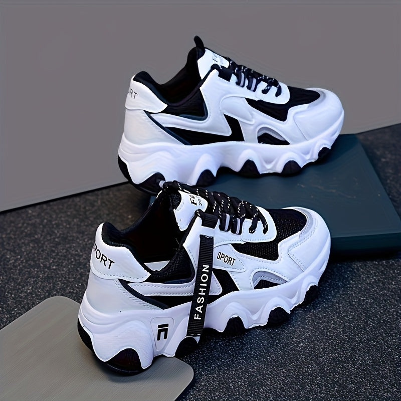 Women's Breathable Mesh Sneakers - Casual Lace-Up, Low Top Sneakers with Faux Cover  PU Sole for Summer