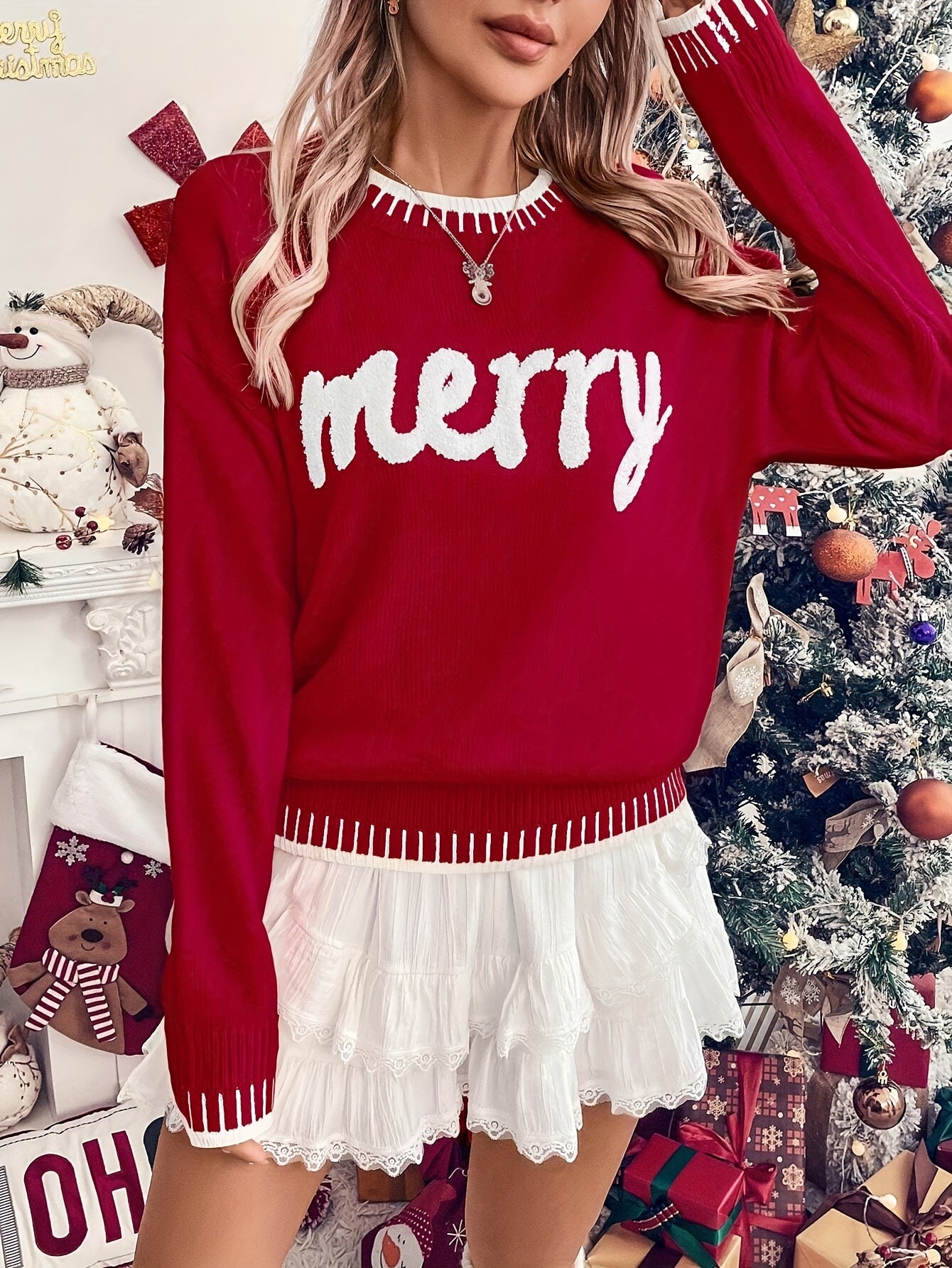 Plus Size, 2025 Autumn/Winter Christmas New Year Holiday New Arrival Hot-Selling Casual Fashion Loose Fit Versatile Youthful Thick Warm Lazy Style Designer Letter 3D Effect Long Sleeve Round Neck Women's Pullover Sweater