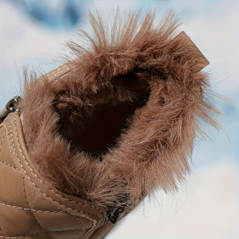 Women's Winter  Boots with Faux Fur Lining & Zipper Closure - PU Cover Round-Toe Ankle Boots with Cushioned Insole & Arch Support, White//Black/Tan/Beige, Rubber Sole for Ice &  - Casual & Semi-Formal Winter Footwear