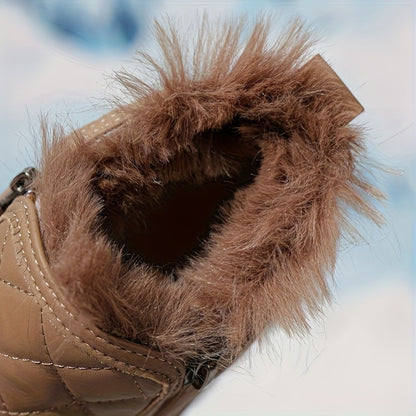 Women's Winter  Boots with Faux Fur Lining & Zipper Closure - PU Cover Round-Toe Ankle Boots with Cushioned Insole & Arch Support, White//Black/Tan/Beige, Rubber Sole for Ice &  - Casual & Semi-Formal Winter Footwear