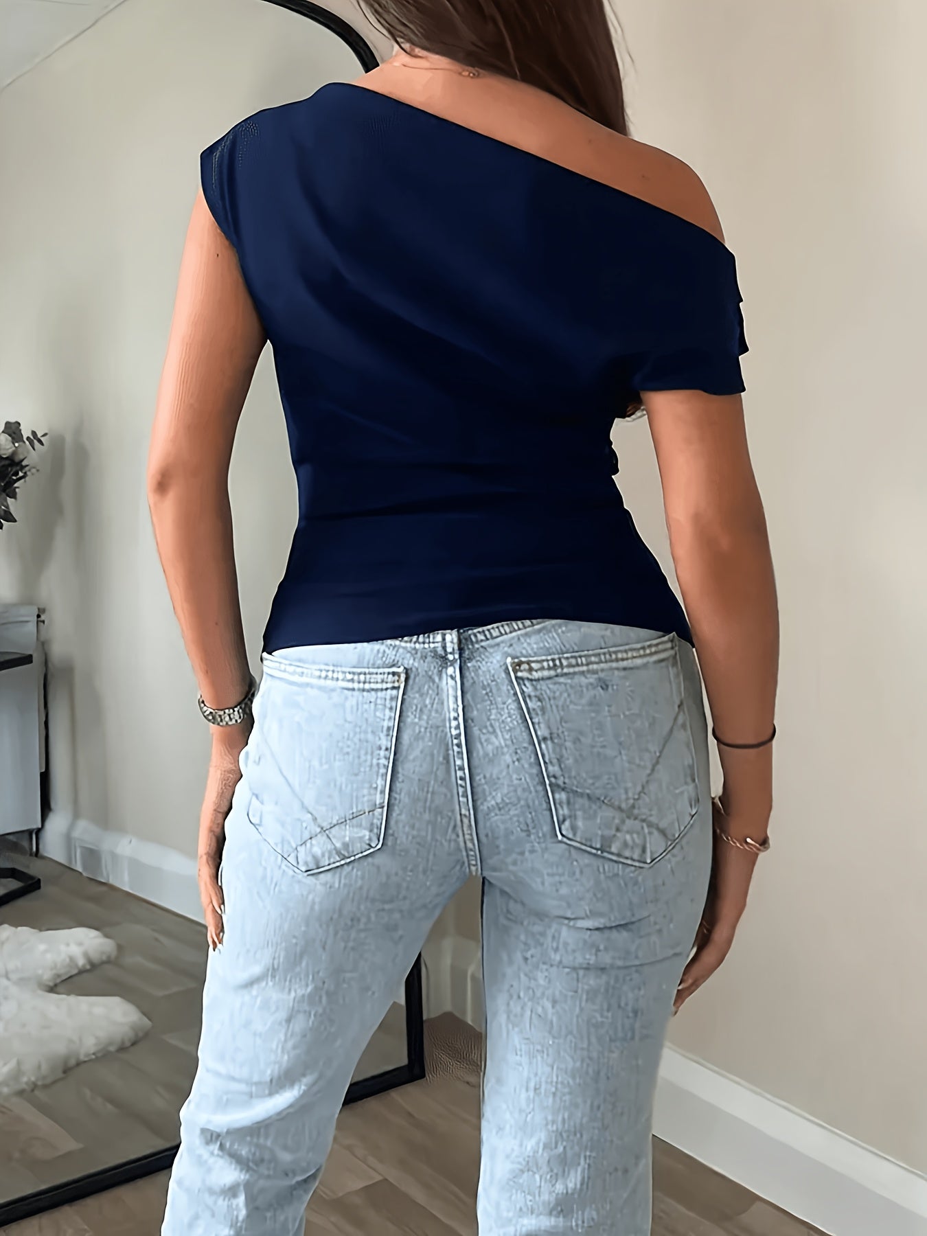 Slim Fit Off-Shoulder Casual Polyester Top for Women