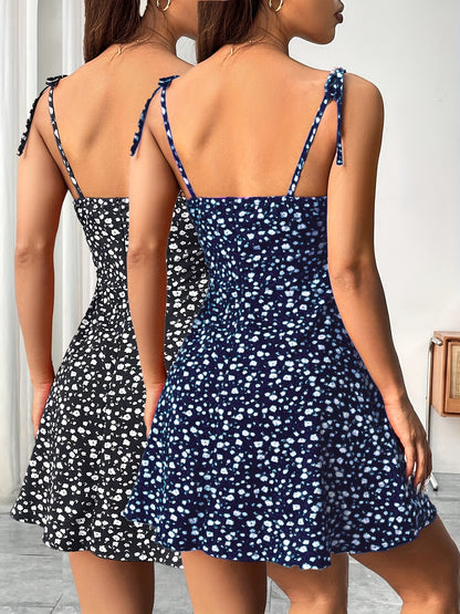 Elegant Women's Spring Mini Slip Dress with Floral Print