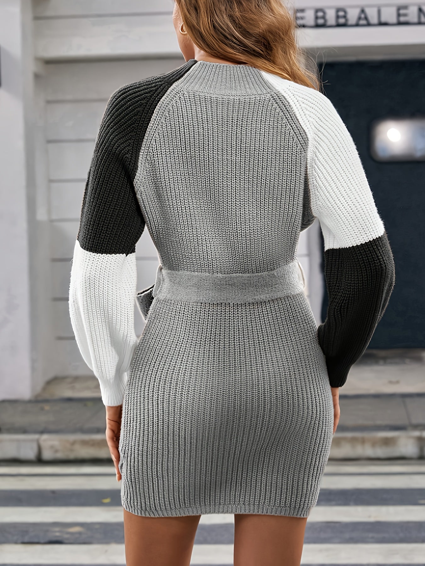 Color Block Slim Fit Waist Cinched Fashionable Dress