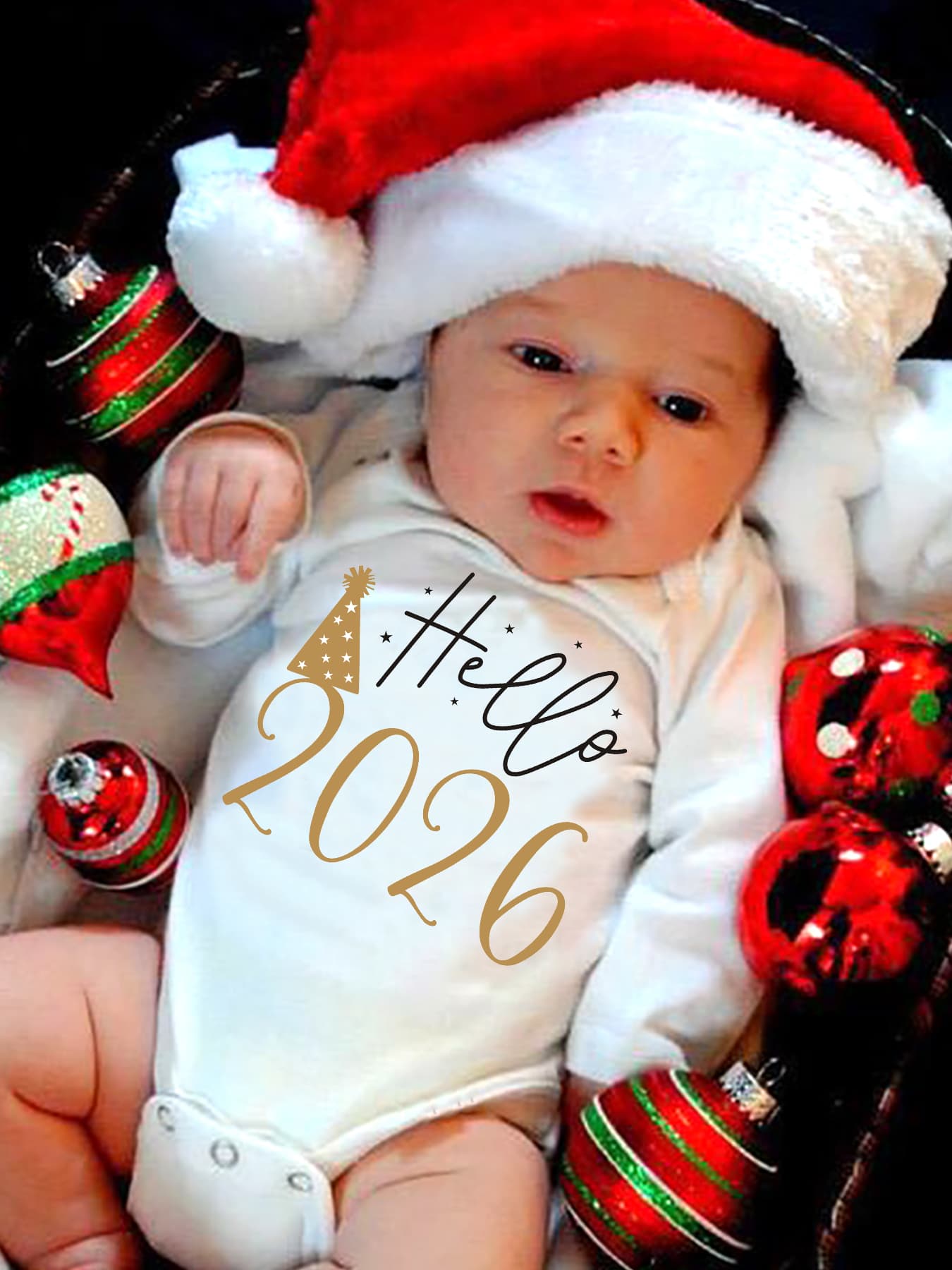 2026 New Year Boys & Girls' Cute Long Sleeve Bodysuit with "Hello 51.46meter Letter Print, Soft Stretch Fabric, Round Neck, Regular Fit, Perfect for Fall/Winter, for Outdoor, Winter Babywear, Playful Babywear, Comfortable Bab