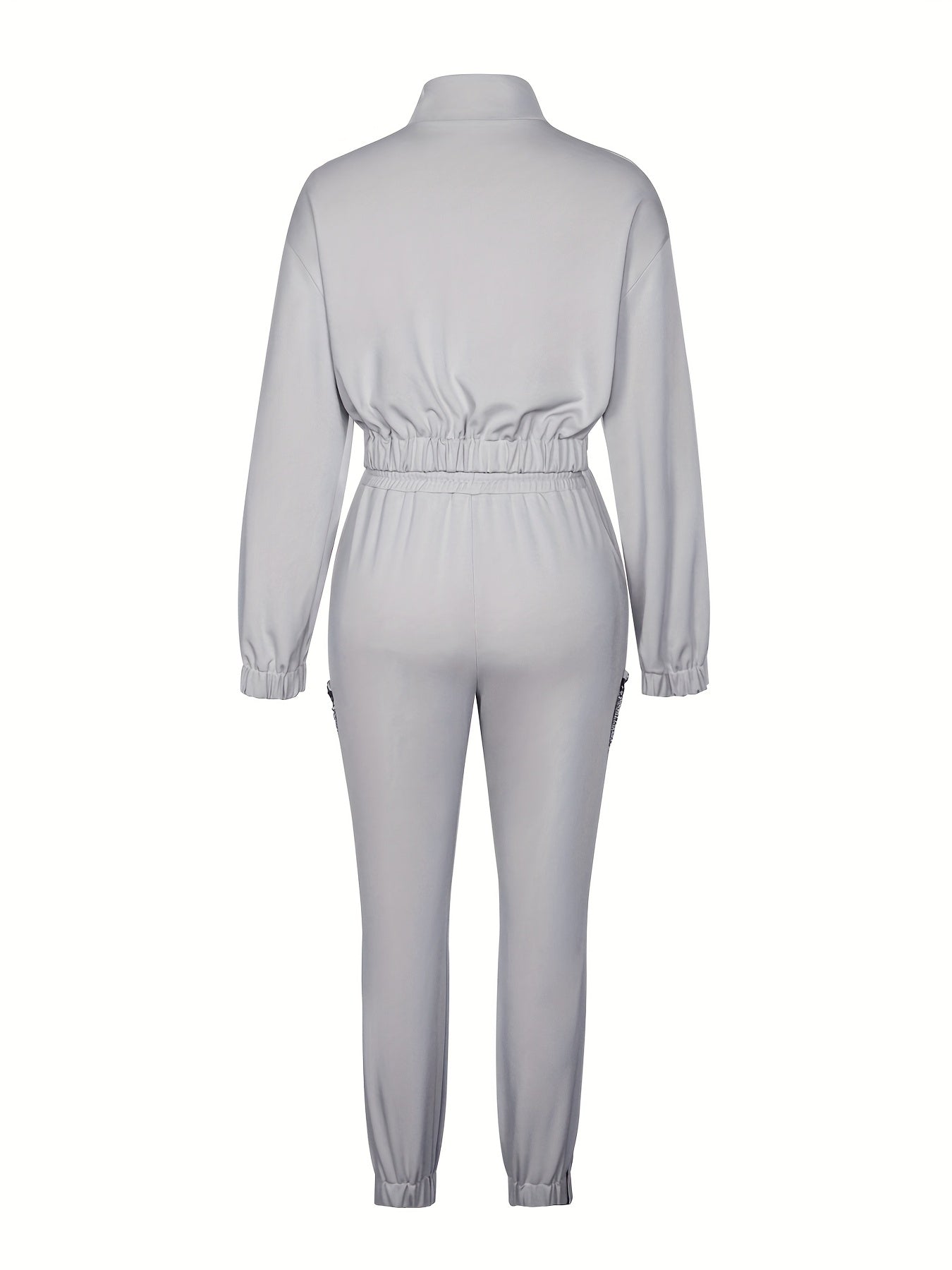 Cross-Border Women'S Two-Piece Set with Zip Long-Sleeve Top And Pants Featuring a Patchwork Zip Design, Casual Outfit