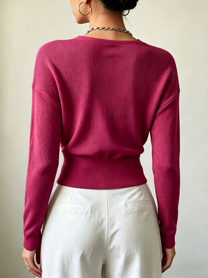 Women's Elegant Cross-Collar V-Neck Pullover Knitwear for Fall/Winter