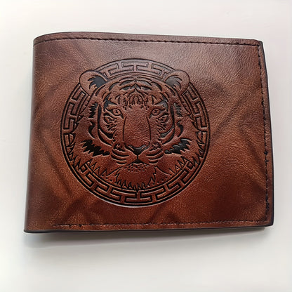 1pc of PU Leather 2-fold Wallet, Men's Money Clip with Animal Pattern Embossing, Suitable for Storing IDs, Credit Cards, and Coins, an Ideal Gift, Slim and Lightweight Coin Purse, Available in Black, Brown, and Coffee Colors