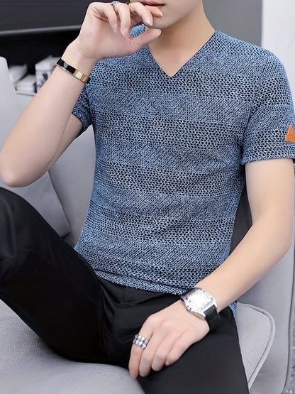 Men's Short-Sleeve T-Shirt Summer Hollow-Out Cool High-End Half Sleeve Breathable Non-See-Through