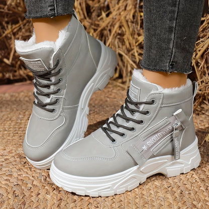 Autumn And Winter Women'S Fashionable Outdoor Plush Soft Comfortable Thick-Soled Lace-Up Ankle Boots