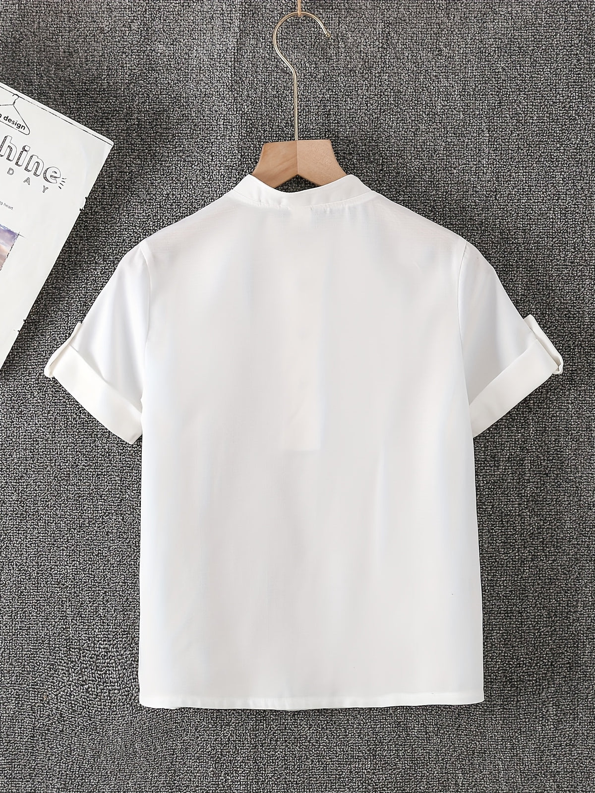Boys' Short Sleeve Stand Collar Shirt with Contrast Buttons