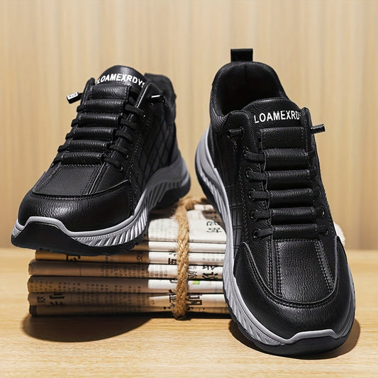 Men's Fashion Sneakers Low Top Casual Sports Shoes - All-Season Solid Color Outdoor Hiking Footwear with Lace Closure, PU Upper, Fabric Lining, PVC Sole, EVA Insole, Round Toe
