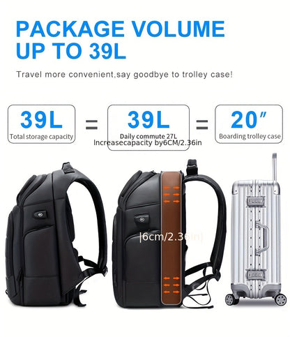 FENRUIEN Men'S Large Capacity Expandable Backpack with USB Charging, 39.62cm Laptop Bag, Durable Oxford Fabric, Multiple Compartments for Travel and Business Use, Travel Backpack   Minimalist Backpack   Durable Zippers, Lapto