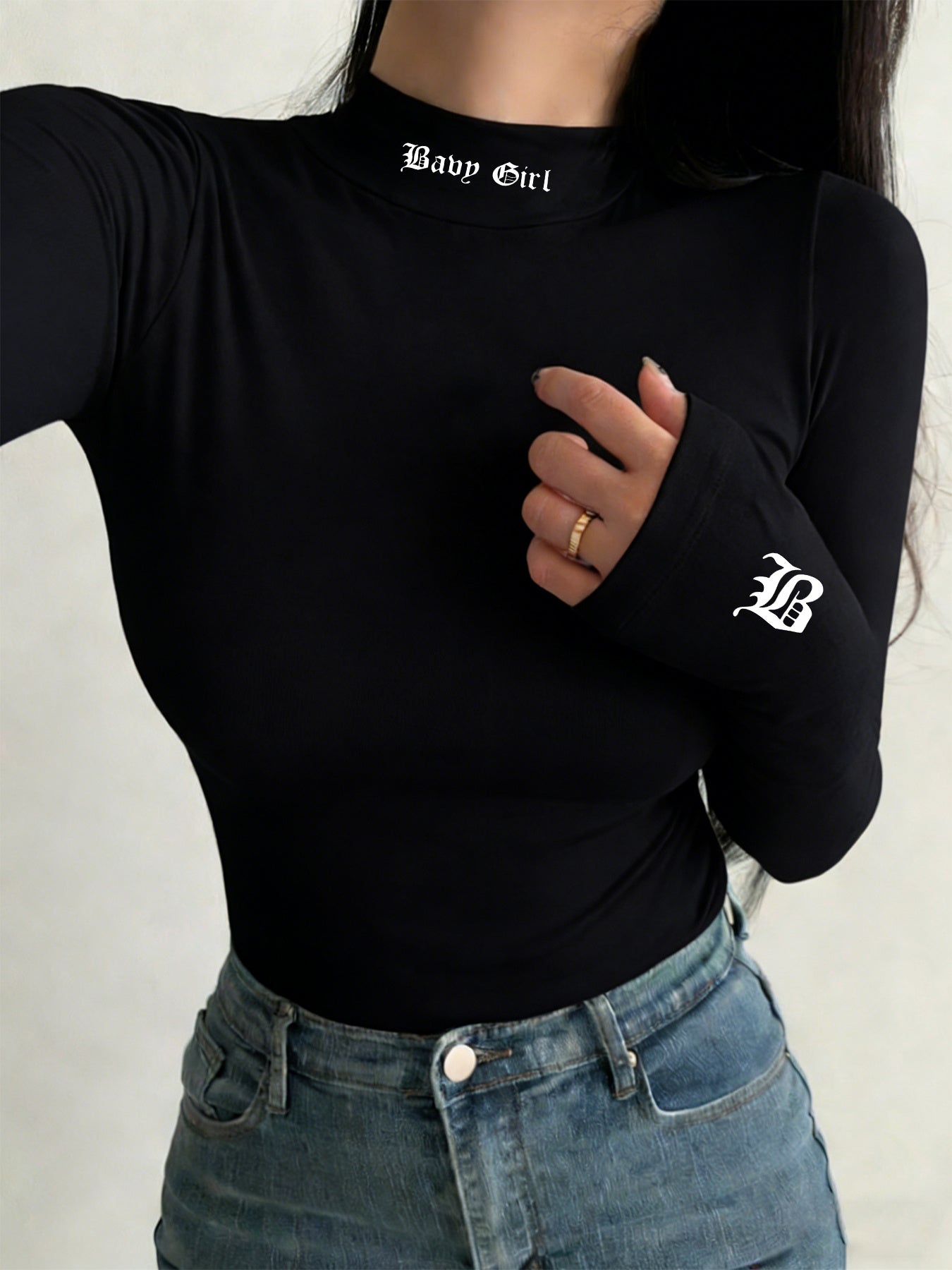 Women’s Gothic Style Long-Sleeve High-Neck Fitted T-Shirt