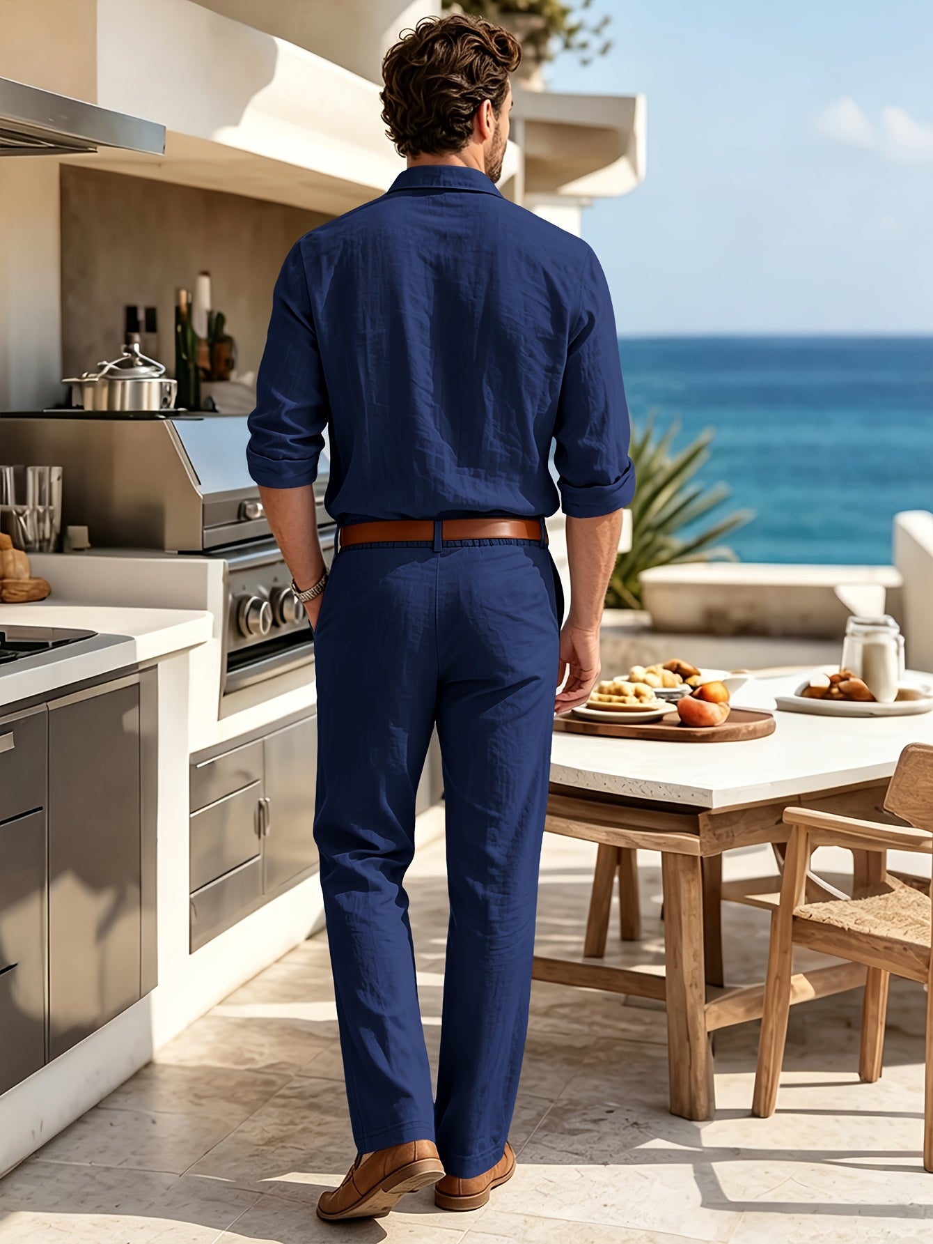 Men's White Linen Casual 2-Piece Set for Summer & Beach