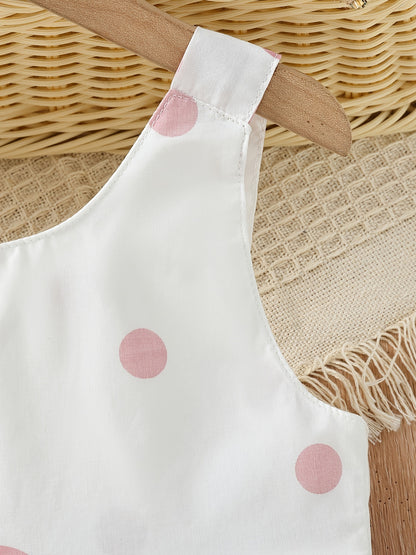 Girls' Cute White Cotton Polka Dot Spaghetti Strap Dress