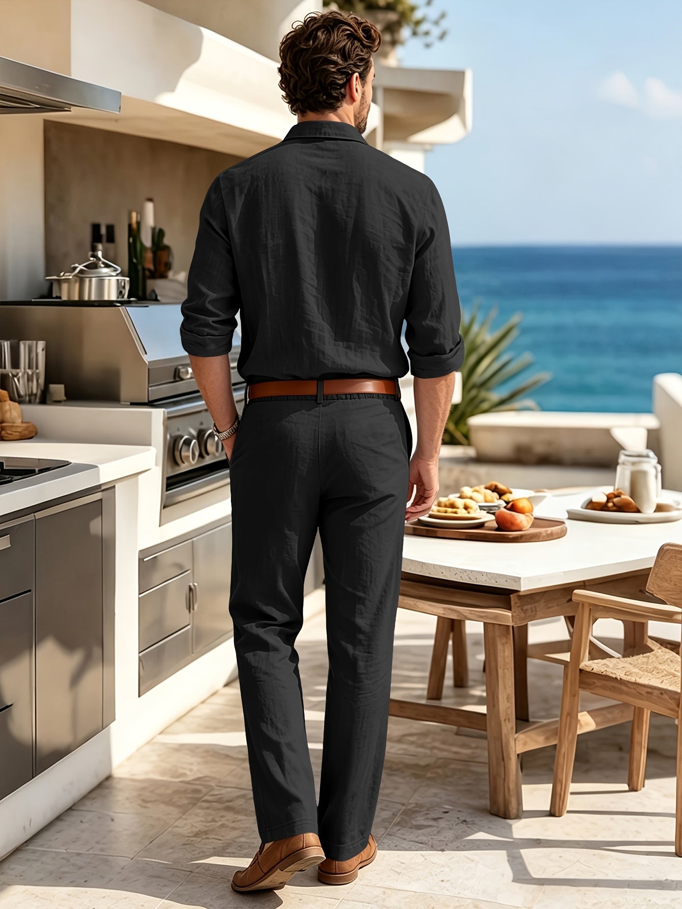 Men's White Linen Casual 2-Piece Set for Summer & Beach