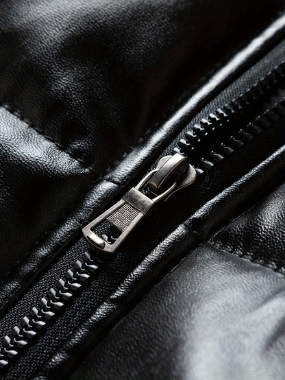 Men's Heavy-Duty Winter Jacket - Black Cold Weather Coat with Zippered Pockets, Formal & Everyday Outerwear for Office, Travel, Outdoor Activities - Hand Washable Polyester Outerwear, Travel Winter Coat, Classic Turndown Coll