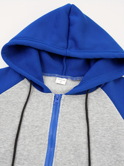 Men's Colorblock Hooded Jacket For Sports Outdoor, Stylish Leisure Outwear