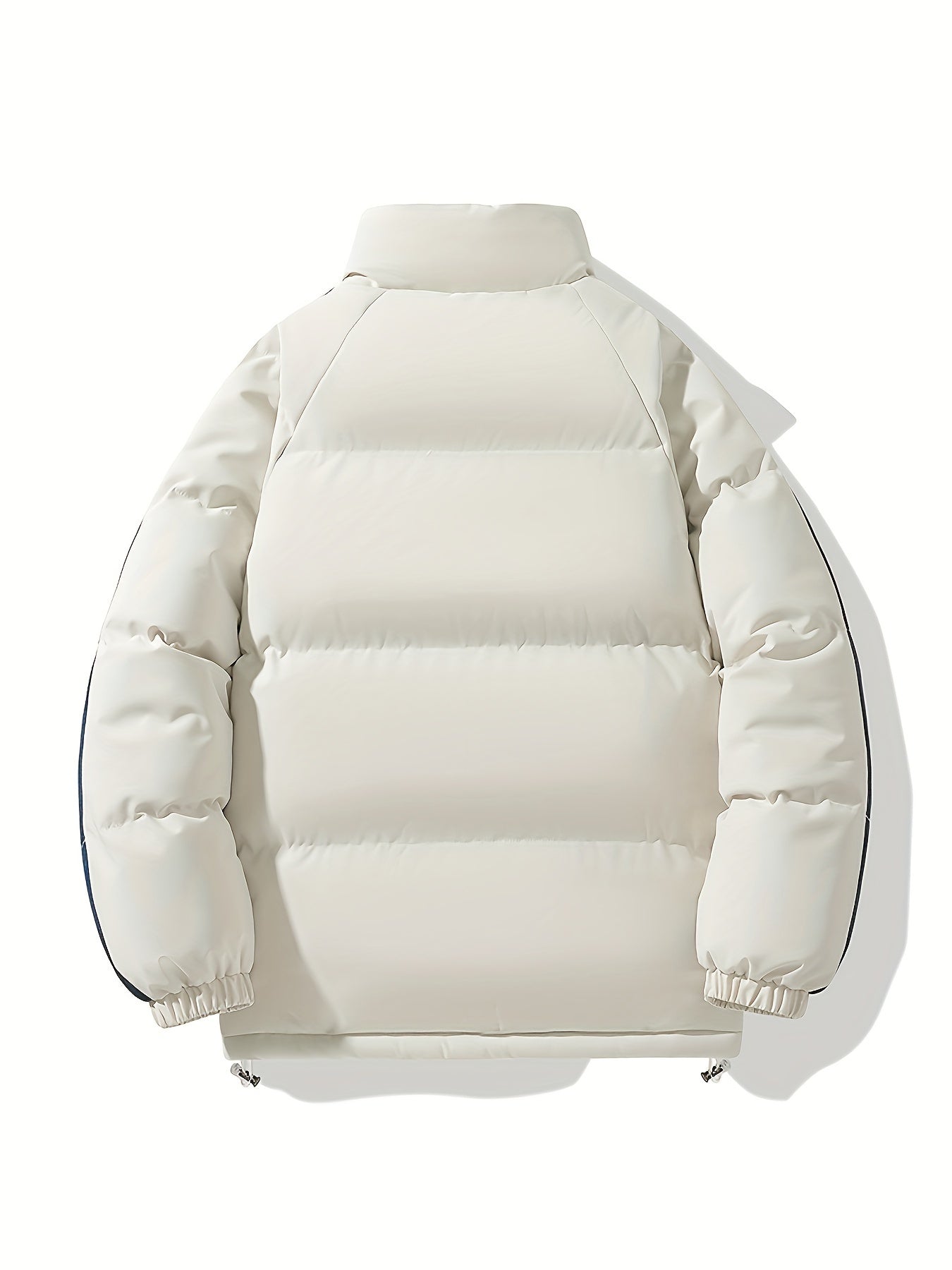 Men'S Double-Sided Winter Jacket - Thickened Stand Collar, Zip-Up Casual Long Sleeve Coat with "MADEASURABLE" & "I CONUT" Branding, Black & White, Regular Fit for Autumn & Winter, Autumn Outerwear, Bold Lettering, Durable Fab