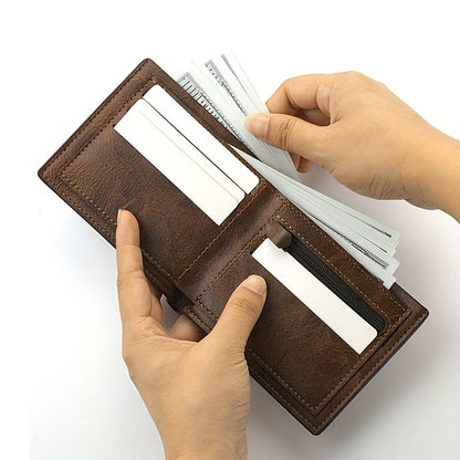 Men' Soft PU Leather Wallet with Dollar Bill Clip & Zipper Closure - Compact Lightweight Cash Holder Suitable for Everyday Carry, Travel, Business - Casual Money Wallet