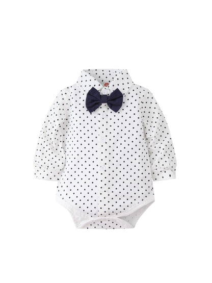 Boys' Cotton Tuxedo Bodysuit Set with Polka Dot Vest for Spring/Fall
